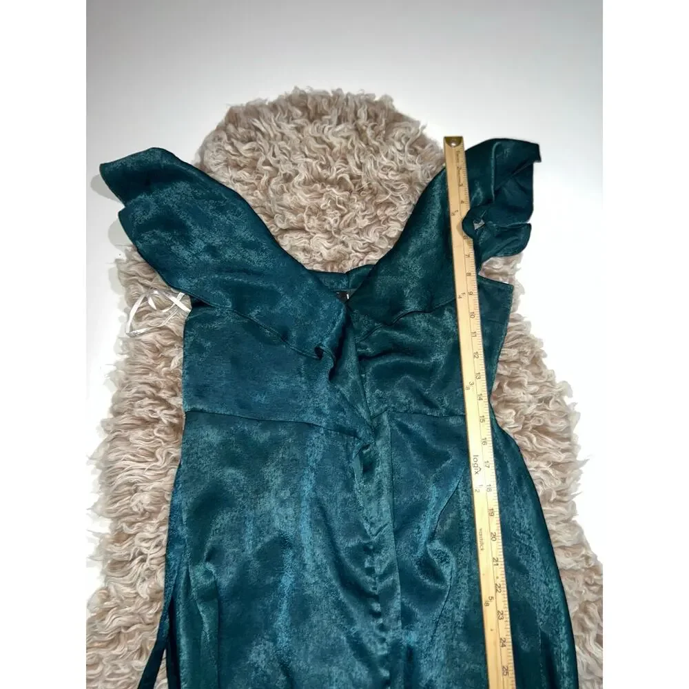 Lulus women’s New off the shoulder mariah satin emerald green wrap maxi dress - Picture 6 of 14